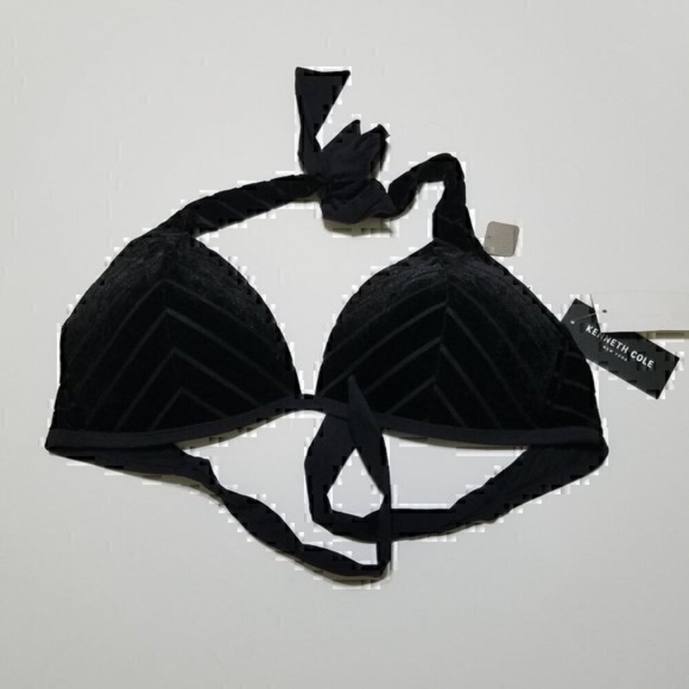 NWT Kenneth Cole New York Velvet Push-Up Bikini Top Swim Black Size 36B/C